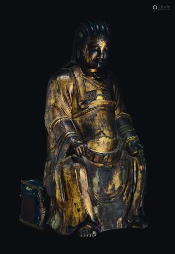 A large gilt-lacquered wood figure of dignitary, China, Ming Dynasty, 17th century