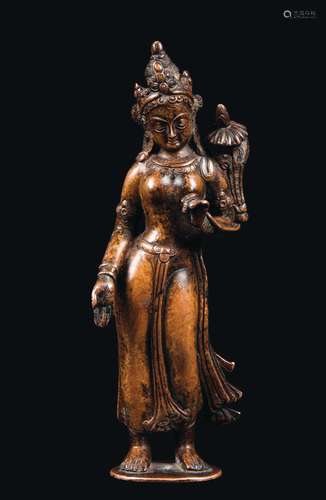 A rare bronze figure of standing Tara, Nepal, 13th century