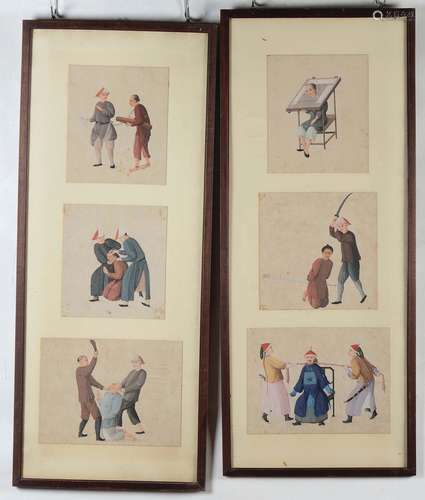 Nine paintings on paper depicting torture or execution scenes, China, Qing Dynasty, 19th century