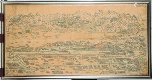 A painting on paper depicting aerial view of the Forbidden City, China, Qing Dynasty, 19th century