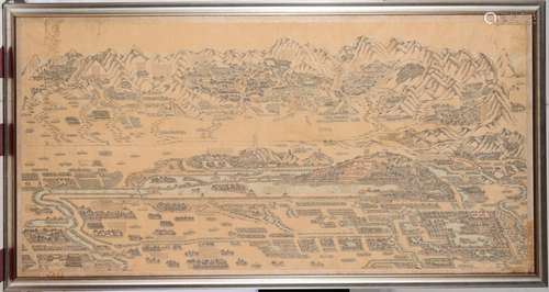 A painting on paper depicting aerial view of the Forbidden City, China, Qing Dynasty, 19th century