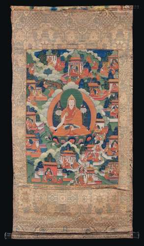 A tanka on paper with figure of Lama, Tibet, 18th century