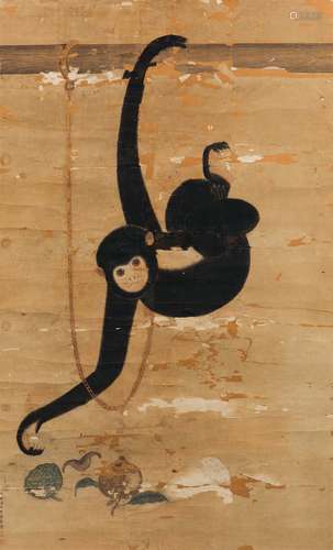 A painting on paper depicting monkey with signature: 