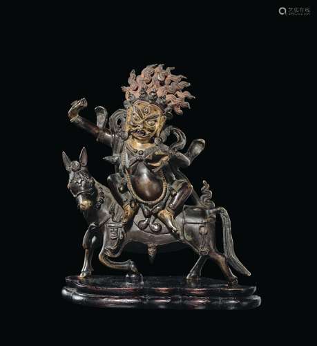 A semi-gilt bronze figure of Sridevi on a horse, Tibet, 18th century