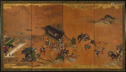 A painting on paper depicting battle scenes, Japan, 18th century