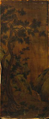 A painting on paper depicting wise man under a tree and inscription and Luo Pin' signature, China, Qing Dynasty, 18th century