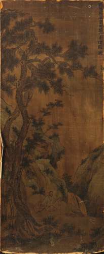 A painting on paper depicting wise man under a tree and inscription and Luo Pin' signature, China, Qing Dynasty, 18th century