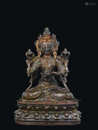 A semi-polychrome bronze figure of Samantabhadra, China, Ming Dynasty, 16th century