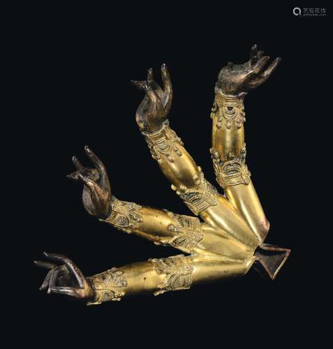 Hands from a gilt bronze figure, China, Ming Dynasty, 15th century