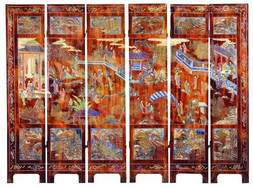 A Coromandel-lacquered wood six-shutters screen, China, Qing Dynasty, 18th century