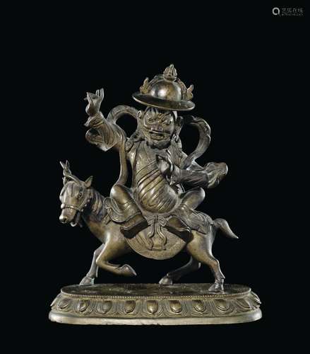 A gilt bronze figure of Sridevi on a horse, China, Qing Dynasty, 18th century