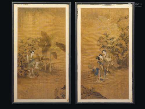 A pair of paintings on silk depicting Guanyin, China, Qing Dynasty, 19th century