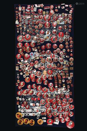 A silk cloth with almost three hundred Cultural Revolution brooches, China, 20th century