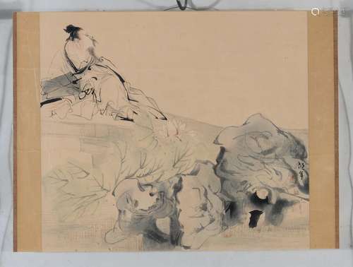 A painting on paper depicting wise man with Bo Nian' signature, China, Qing Dynasty, 19th century