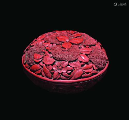A carved red lacquer box and cover with floral decoration, China, Qing Dynasty, Qianlong Period (1736-1795)