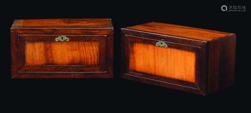 A pair of huanghuali and camphor wood briefcases, China, Qing Dynasty, 19th century