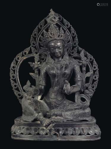 A bronze figure of Amitaya with aura on a lotus flower, China, Qing Dynasty, 19th century