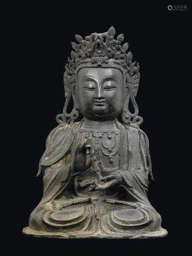 A bronze figure of seated Buddha, China, Ming Dynasty, 17th century