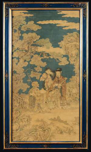 A large, fine, and extremly rare Imperial silk Kesi depicting wise men and children, China, Qing Dynasty, Qianlong Period (1736-1795)