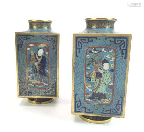 A Pair of Chinese Cloisonné Square Vases