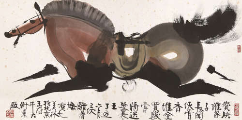 韩美林 1997年作 马 镜片 设色纸本
