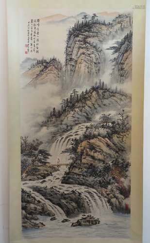 Chinese Mountain And Waterfall Scroll