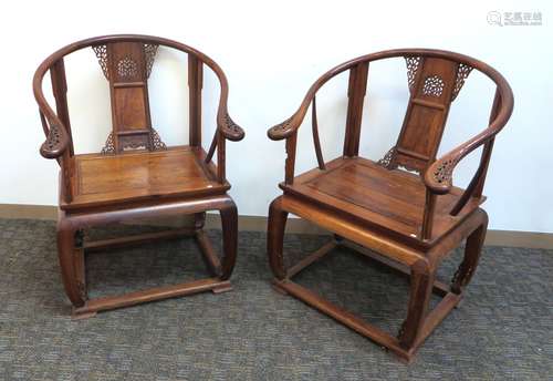 Pair Huanghuali Horseshoe Back Chairs