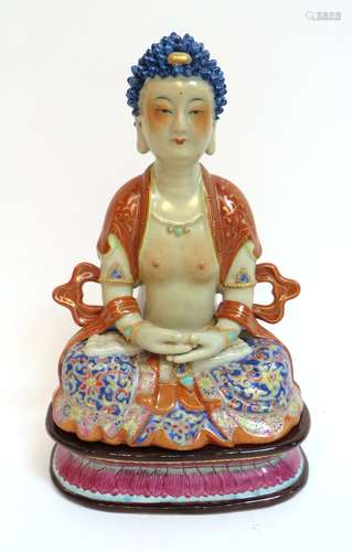 Qianlong Seated Meditation Buddha In Porcelain