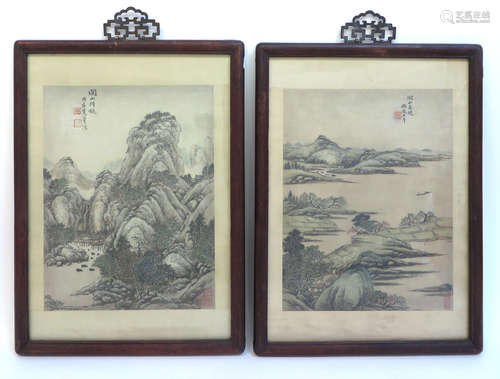 Pair Of Framed Chinese River Paintings