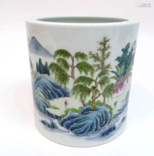 Qianlong Mark Famille Rose Brush Pot