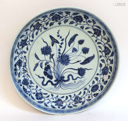 Blue & White Ming Porcelain Charger