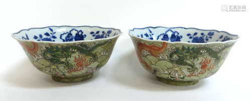 Pair Of Qianlong Painted Dragon Bowls