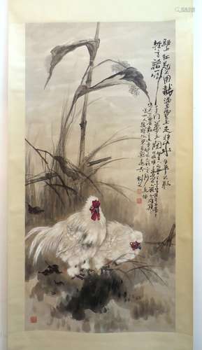 Chinese Rooster And Hen Scroll