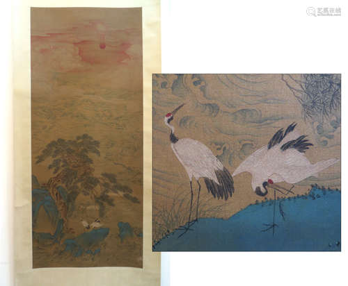 Ming Dynasty Ibis Watercolor Scroll