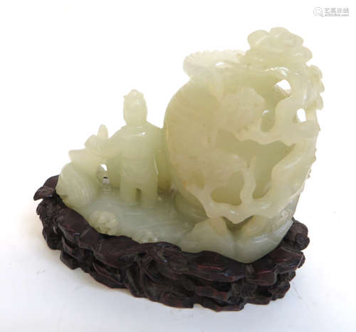 Carved Jade Inkwell And Stand