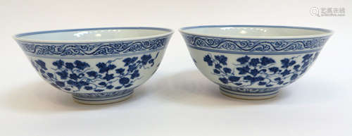 Pair Guangxu Blue & White Porcelain Dragon Bowls