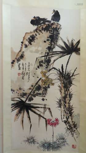 Chinese Scroll Painting Of Birds And Flowers