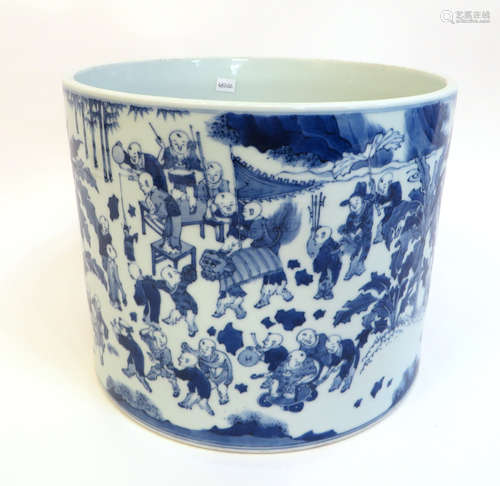 19th Century Blue & White Brush Pot