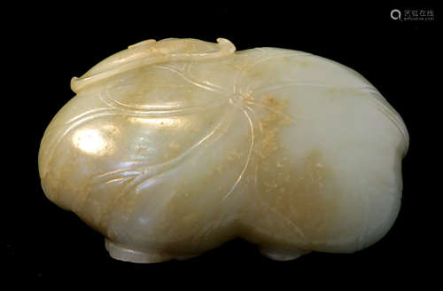 Water Lily  Carved White Jade Brush Washer