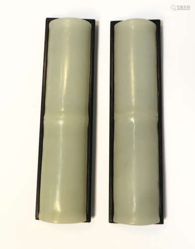 Pair Of White Jade Paper Weights With Stands