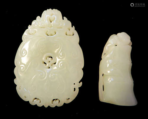 Two Chinese Carved White Jade Pendants