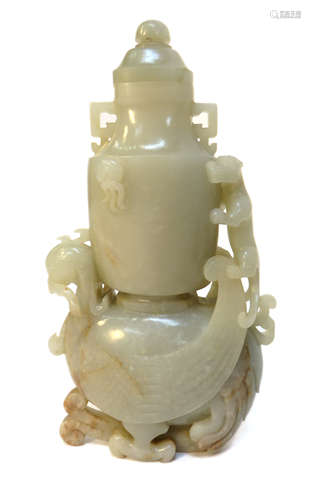 Carved Jade Urn Of Dragon And Phoenix