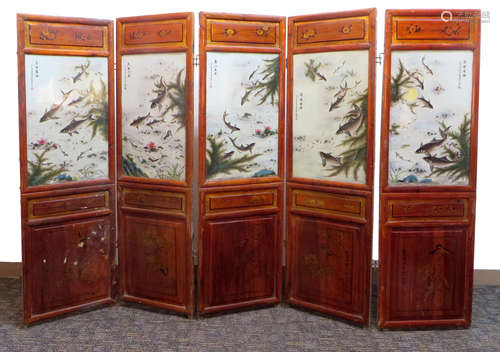 19th Century Chinese Five Panel  Floor Screen