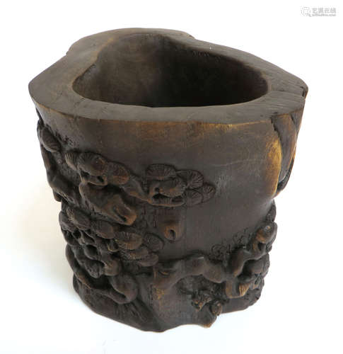 Chen Xiang Carved Wooden Brush Pot