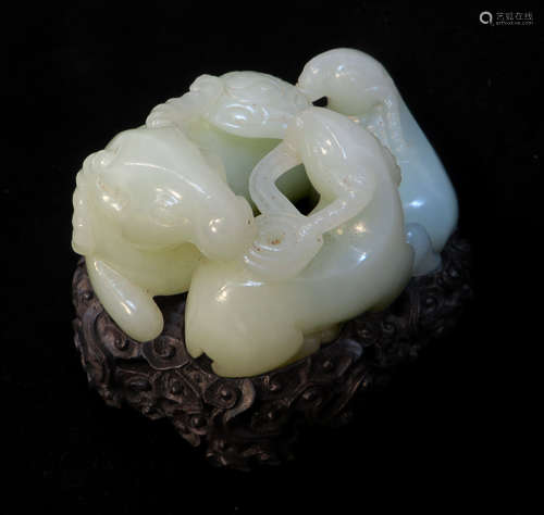 White Jade Goats Carving