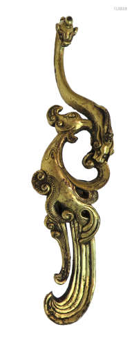 Tang Dynasty Gilt Bronze Phoenix Dragon Belt Hook