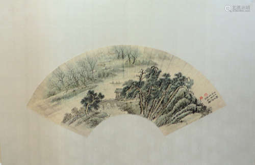 Chinese Painting  Of River Scene On Fan