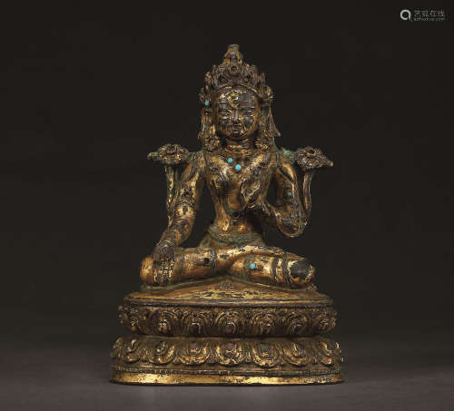 十五世紀 蓮花手觀音 西藏 銅鎏金