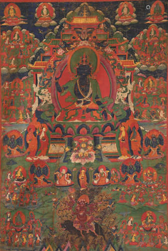 十八世紀 苯教菩薩 西藏 棉布礦物顏料