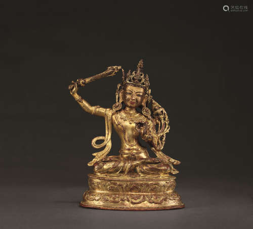 十六世紀 文殊菩薩 藏南或不丹 銅鎏金
